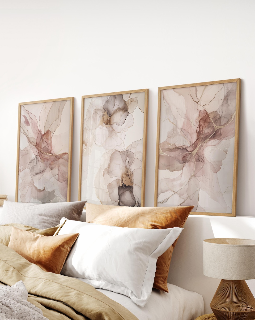 Blush Pink Floral Abstract Art Prints: Set of 3, Bedroom Wall Decor - Etsy