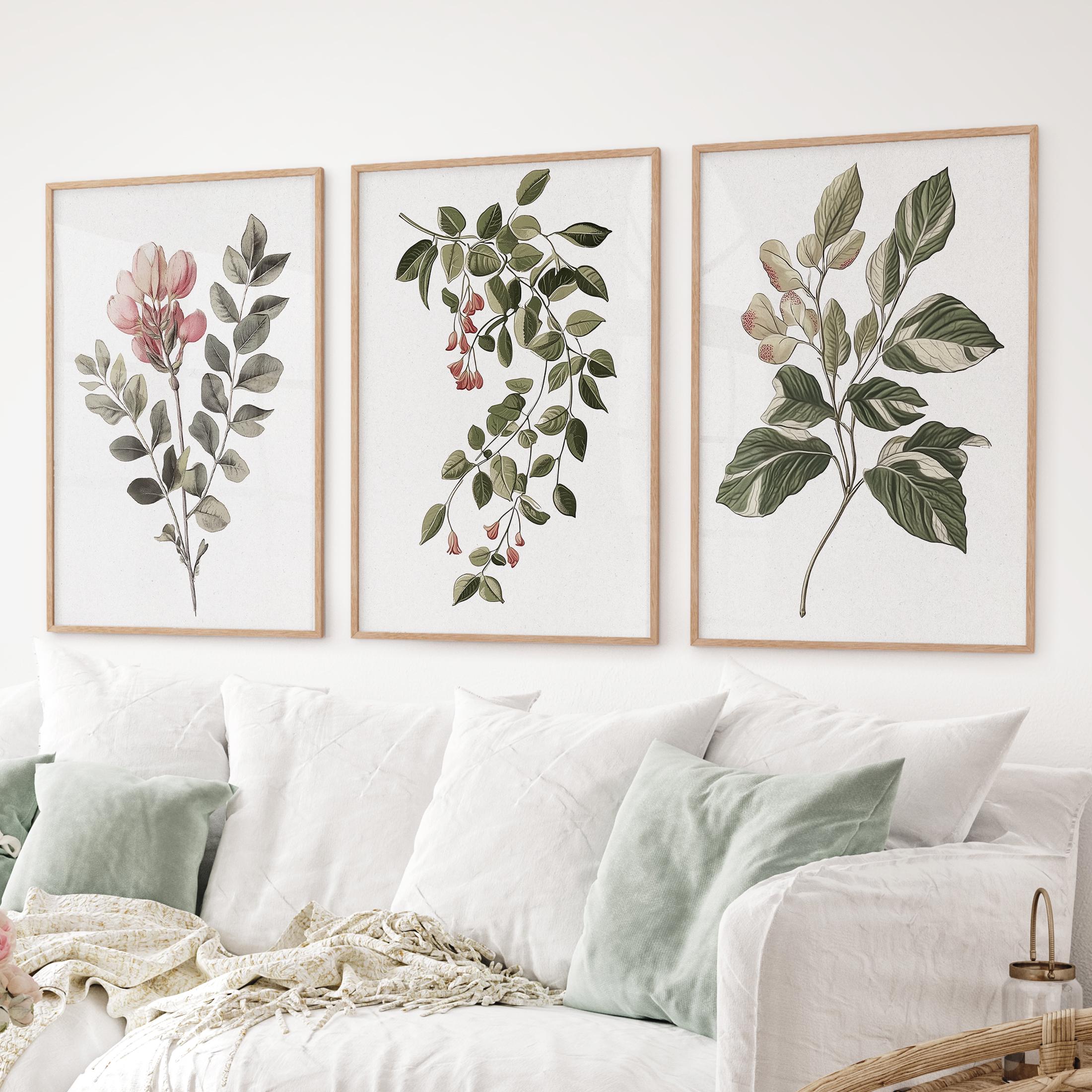 Botanical Print Set: Neutral Flower Wall Art, Rustic Country Decor - Etsy
