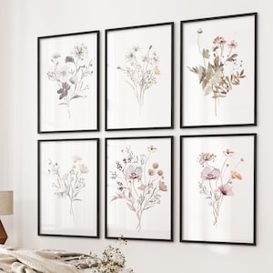 Floral prints Set of 6, Watercolor Flowers Art, Gallery Wall Prints, Bedroom Art, Watercolor Meadow Flowers, Home Decor, Botanical Posters