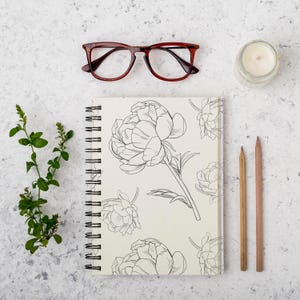 Floral Peony Pattern Line Drawing on White Background