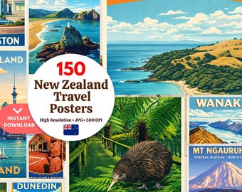 150 New Zealand Travel Posters Bundle, Vintage NZ Wall Art Prints, Printable Landscape Decor