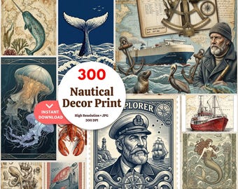 300 Nautical Wall Art Set | Vintage Coastal Prints | Instant Download