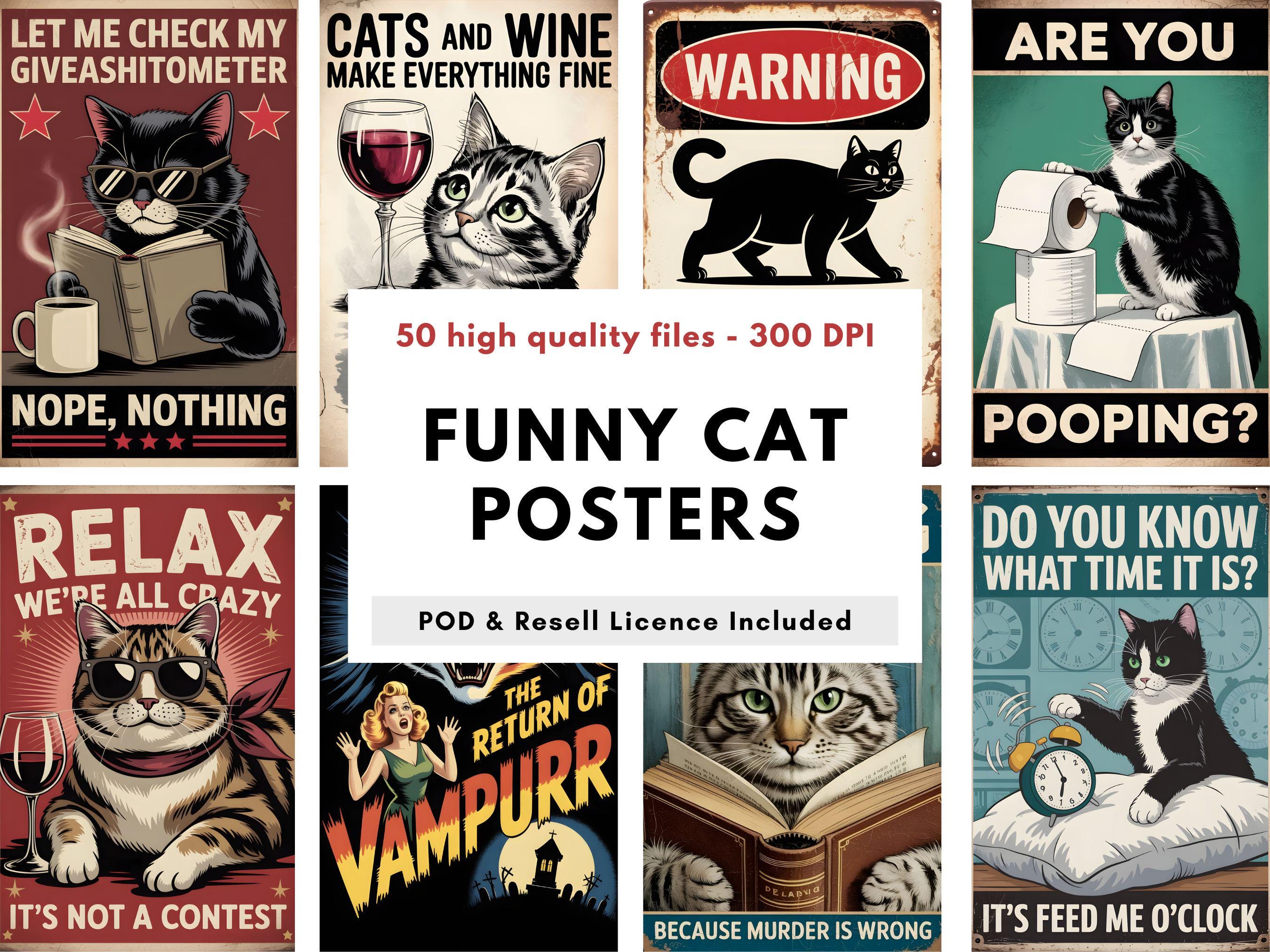 Vintage Cat Poster - Etsy