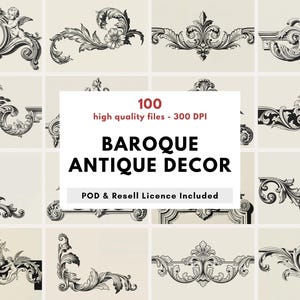 Lot de 100 cadres décoratifs et décorations vintage imprimables, décoration baroque baroque antique