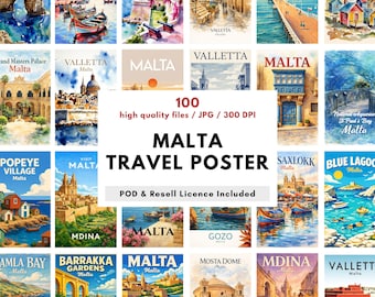 100 Malta Travel Poster Bundle – Vintage Island Prints, Ready to Print