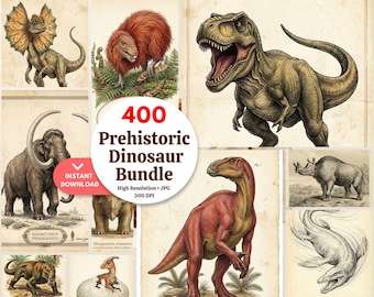 400 Vintage Dinosaur Prints Bundle | Prehistoric Wall Art JPG Collection | Instant Download