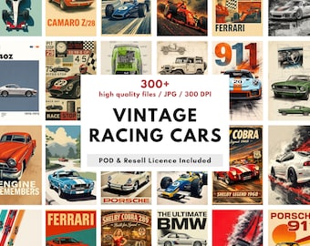 300 Racing Cars Poster Bundle – Vintage Motorsport Prints, Ready to Print