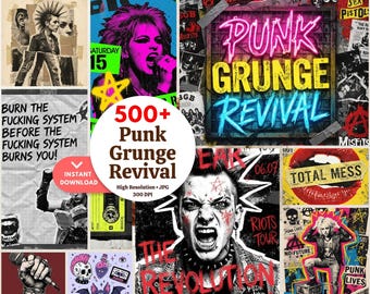 Pack Punk Grunge Revival, 500 images Punk Rock, collages à imprimer, téléchargement instantané