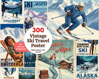 300 Vintage Ski Travel Poster Bundle | Alpine Prints