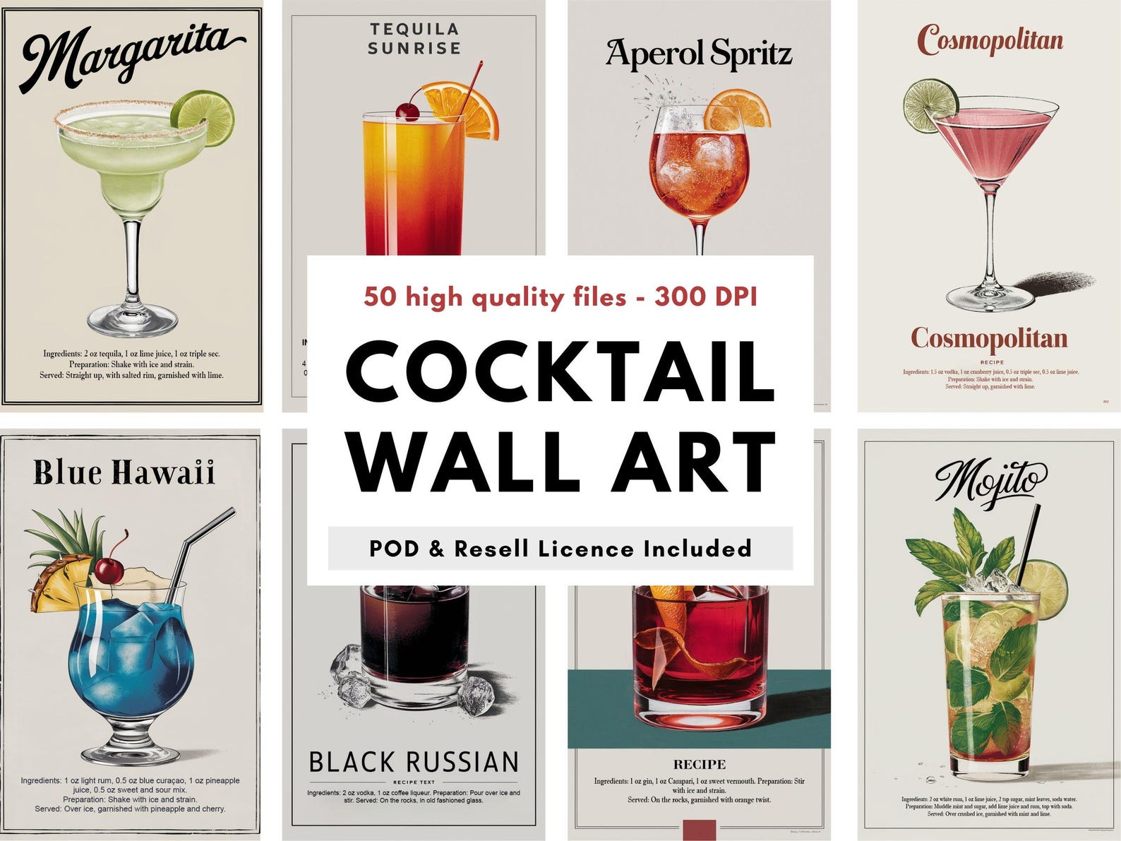 Printable Cocktaisl 50 Printable Cocktail Recipe Poster Bundle | Vintage Drink Prints | Bar ...