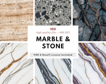 Élégantes textures de pierre de marbre | 100 papiers numériques (téléchargement imprimable)