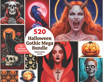520 Halloween & Gothic Mega Bundle | Printable Images, Patterns , Clipart | Instant Download