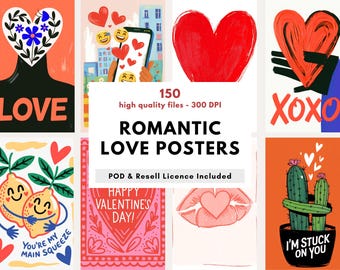 150 affiches de la Saint-Valentin | Affiches d'amour romantique, oeuvre d'art pour couple, décoration de citations d'amour (téléchargement numérique)