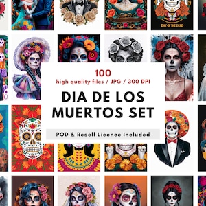 100 Tag der Toten Clipart Bundle | Sugar Skulls & Catrina Illustrationen (Digitaler Download)