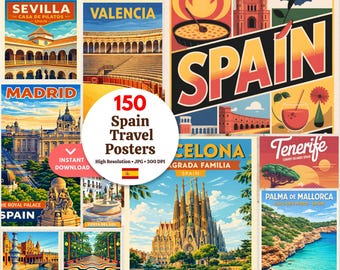 150 Spain Travel Wall Art Bundle – Vintage Posters, Spanish Cities & Coastal Tourism Prints