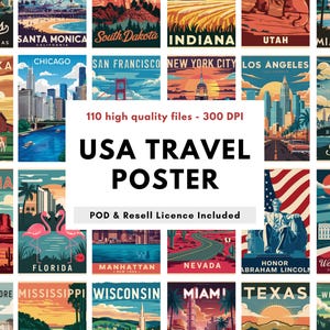 Vintage USA Travel Poster Bundle | Retro Printable Wall Art | 110 American City & State Prints | Instant Download | Ready to Print Art Decor