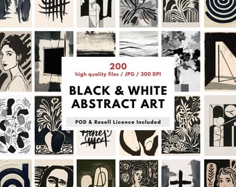 200 Abstrakte Schwarz-Weiß-Kunstdrucke | Minimalistische Line Art (Digitaler Download)