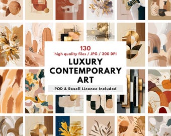 130 Beige Abstract Art Print Set, Boho Geometric Wall Decor (Digital Download)