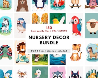 Lot de 150 décorations murales pour chambre d'enfant : animaux, fruits et légumes (téléchargement numérique)