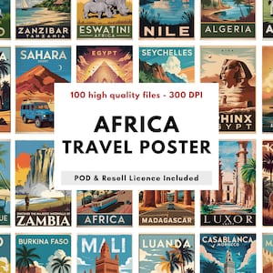 100 Vintage Africa Travel Poster Bundle | Printable Retro African Country Wall Art | Africa Tourism Landmark | Home Decor | Instant Download