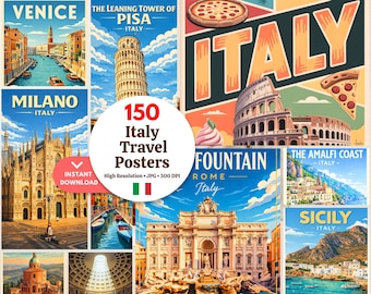 150 Italy Travel Poster Bundle – Vintage Italian Cities & Regions, Tourism Ready to Print