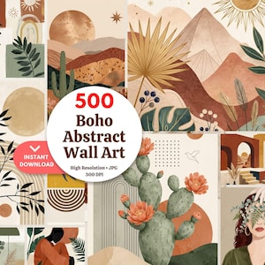 500 Botanische Wand-Kunstdrucke: Modernes abstraktes Aquarell (Digitaler Download)