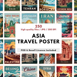 250 Vintage Asien Reiseposter Bündel | Druckbare Wandkunst Retro Asien Asien Wahrzeichen
