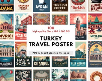 Turkey Travel Poster Bundle – 100 Vintage Turkish Art Prints (Digital Download)