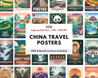 100 China Travel Poster Bundle – Vintage Printable Wall Art, Chinese Landmarks & Landscapes Digital Download