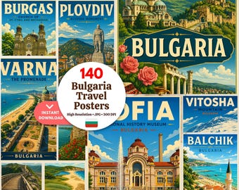 Lot de 140 impressions d'affiches de voyage en Bulgarie, art mural bulgare vintage