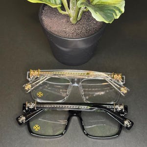 Vintage Inspired Eye Glasses, Gothic Design, Chrome Finish, Antibluelight, For Men & Women, Fashion Stylish Design