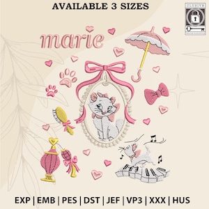 Magical Land Cartoon Cat Embroidery, Coquette Mirror Bow Stitch, Cute Aesthetic Kitty Embroidery File, Trendy Cat Lovers Gift