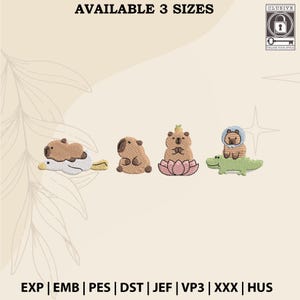 Cute Capybaras Embroidery Design, Kawaii Animal Embroidery Design, Capybaras Embroidery Design, 3 Size, Instant Download