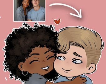 Custom Chibi Couple Portrait - Cute Art Commission - Personalized Couple Illustration - Family Portrait | Pet Drawing - Art Commission