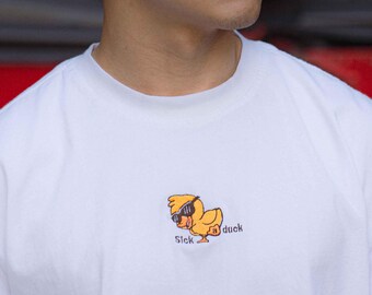 SICK A DUCK -  men women's oversized t-shirt, minimal clothing, aesthetic clothing, handmade t-shirt, embroidered clothing