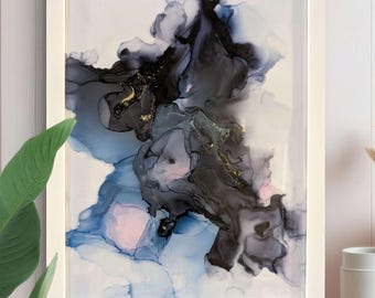 Pink Velvet Shadows | Signed Alcohol Ink Painting on Glass Original |  Abstract Modern Luxury Ink Art | Handmade Wall Decor Artwork Hanging