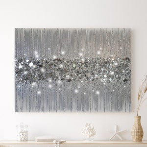 Glitter Wall Art, Silver Glitter Glass Painting, Glitter Painting, Glitter Art,  Silver Glitter Art, Abstract Painting, Silver Abstract Art