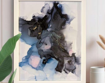 Pink Velvet Shadows | Signed Alcohol Ink Painting on Glass Original |  Abstract Modern Luxury Ink Art | Handmade Wall Decor Artwork Hanging