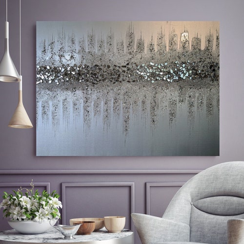 Silver Glitter Abstract Modern Art Wall Hanging Etsy