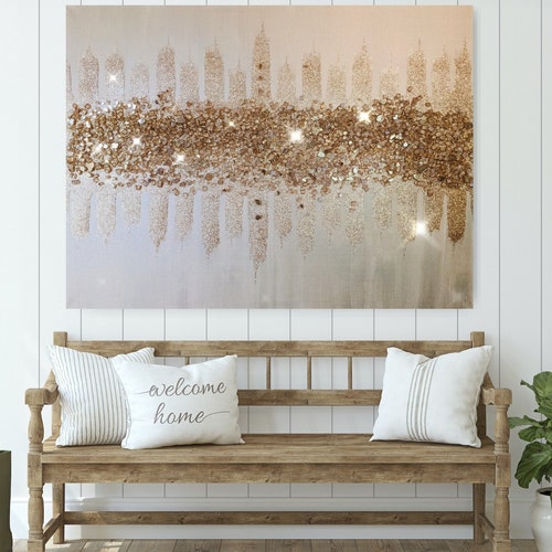 Jeweled Champagne Glitter Glass Painting Glass Wall Art Etsy