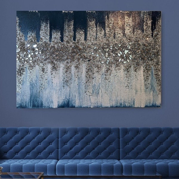 Blue and Silver Wall Art Etsy