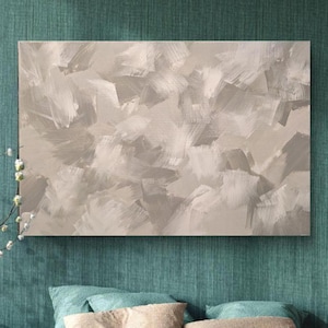 Modern Minimalist Neutral Gray Beige Painting Art Soft Tones Simple Stretched Canvas Wabi Sabi Wall Home Decor Hanging Large Original Unique