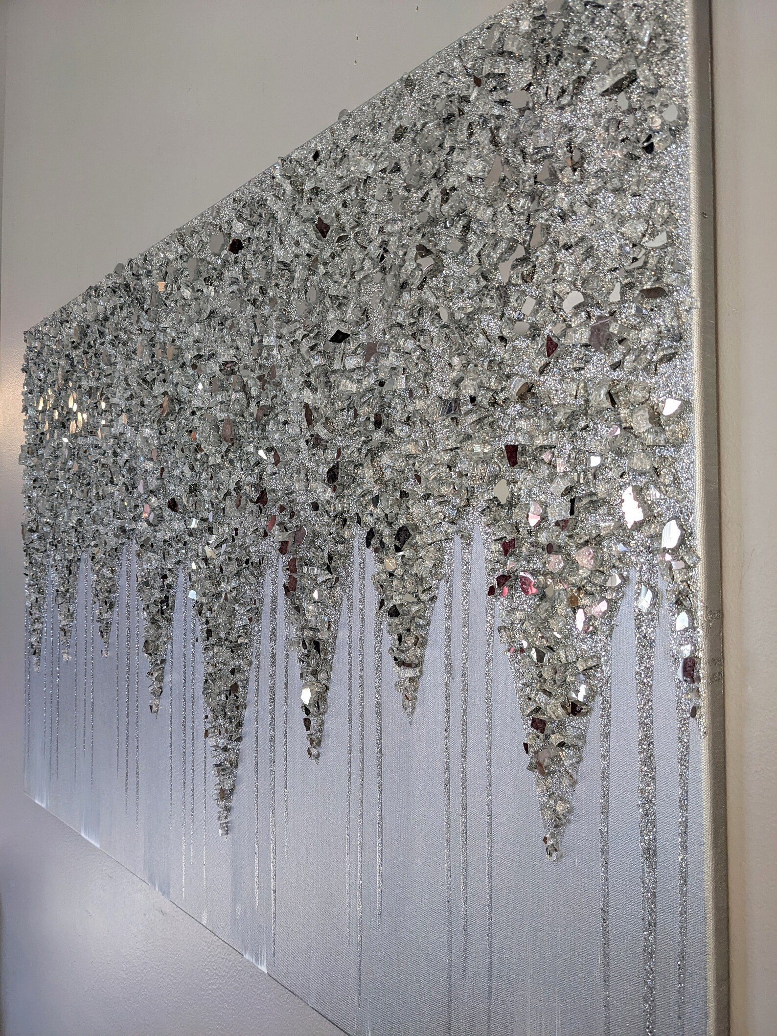 Silver Glam Glitter Wall Art Silver Glitter Glass Painting Etsy