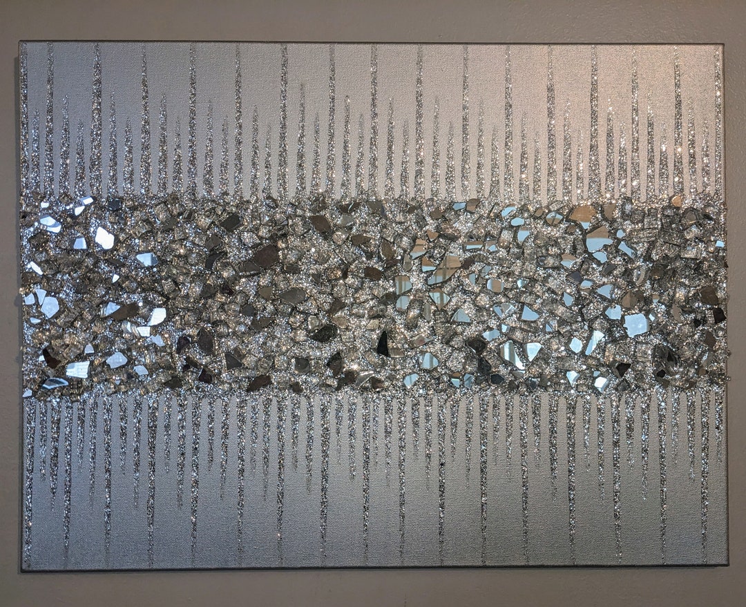 Dazzling Silver Glam Glitter & Glass Wall Art Silver Glitter Etsy