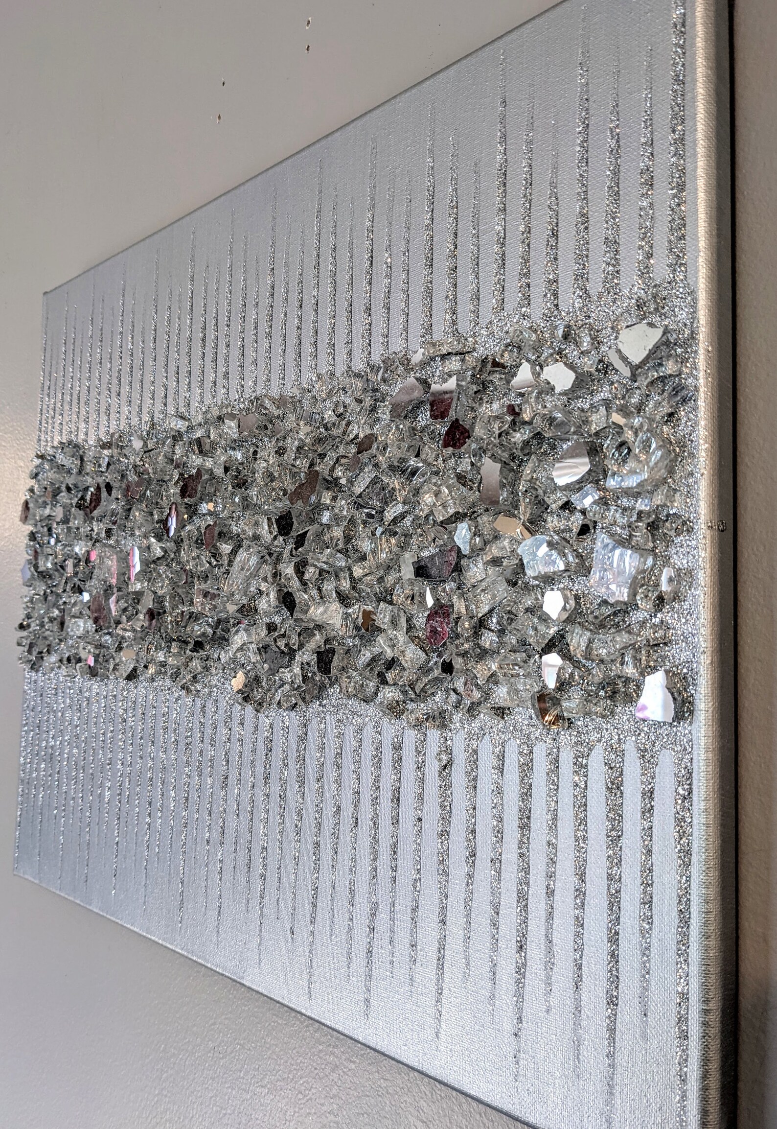 Silver Glam Glitter Wall Art Silver Glitter Glass Painting Etsy
