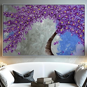 Purple Blossom Canvas Art, Floral Wall Decor, Home Decoration, Spring Aesthetic, Flowering Tree Print, Large Purple Flower Hanging