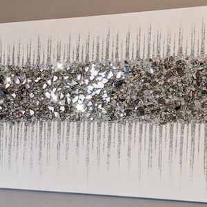 Silver Glam Glass Glitter Wall Art, Silver Glitter Glass Painting, Glitter Painting, Glitter Art,  Silver Glitter Art, Glitter Art