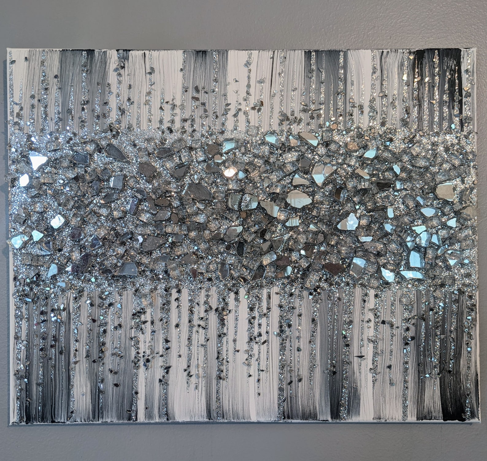 Classy Black & White Glitter Glass Wall Art Glass Wall Art Etsy