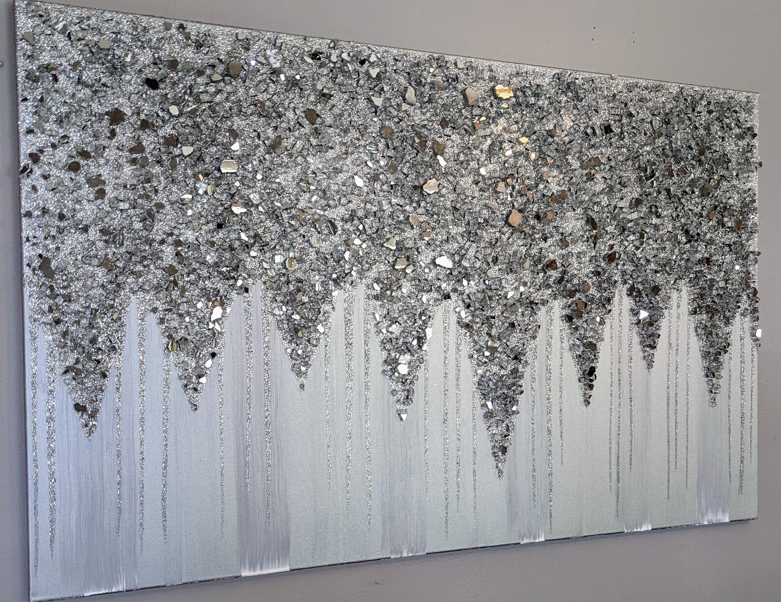 Silver Glam Glitter Wall Art Silver Glitter Glass Painting Etsy