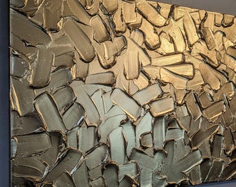 Texture Painting Abstract Gold Metallic Wall Art, Textured Minimalist Decor for Modern Living Room & Office